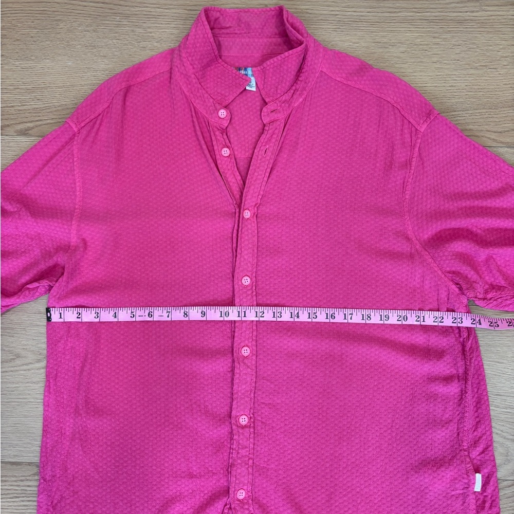 Urban Outfitters Hot Pink Button Down Drape Shirt Size L Oversized Short Sleeve - Picture 8 of 8
